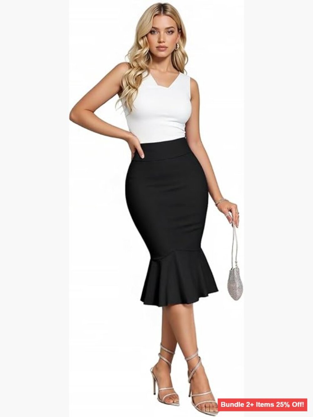Premium Stretch Pencil Skirt High Waist Fishtail Office Midi